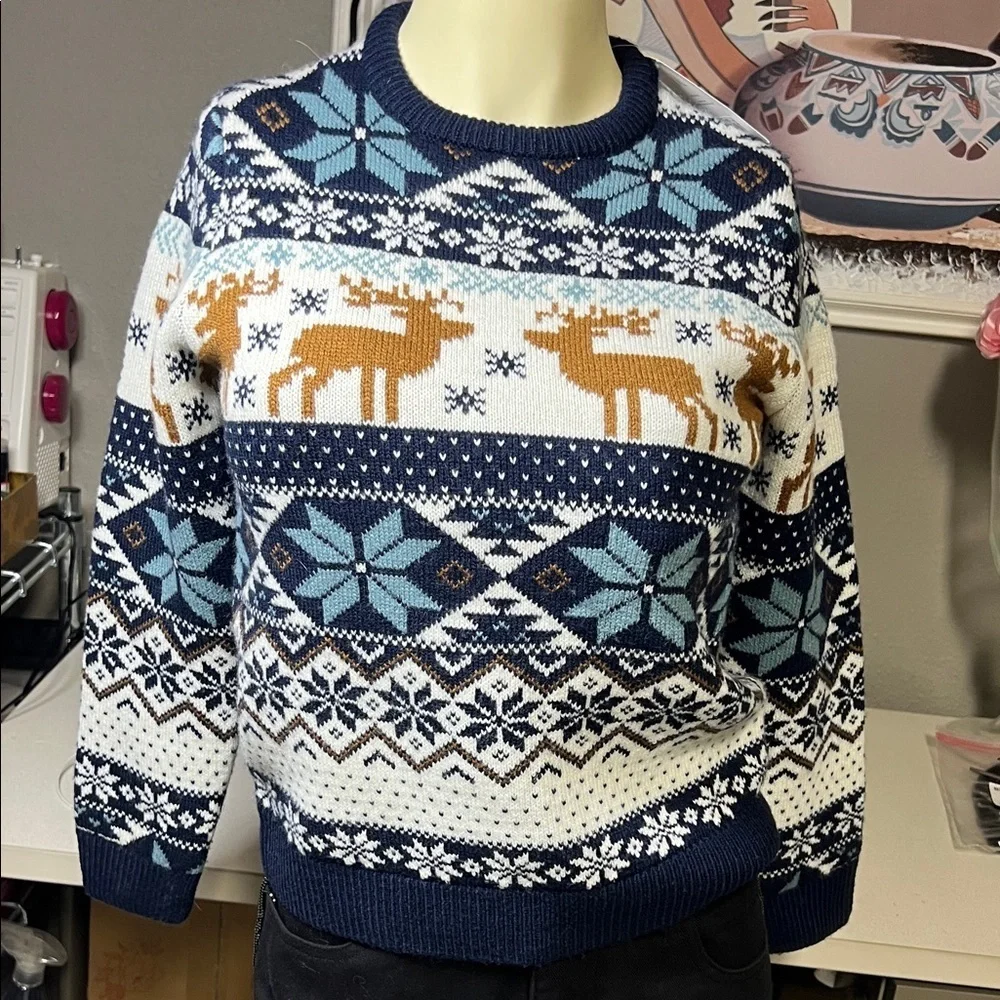Kids Navy Blue Reindeer Crewneck Sweater